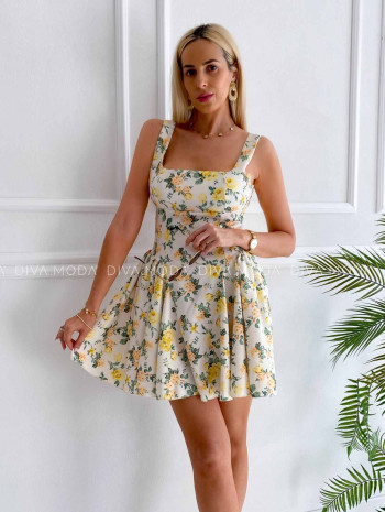 Krátke šaty s mašľou kvetinkové Lily K 354