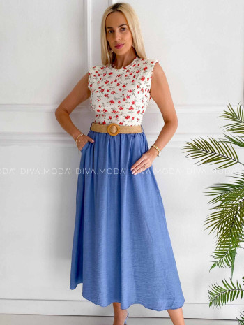 A- čková midi sukňa s opaskom modrá K 338