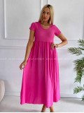 Ľahké maxi šaty s tričkovým vrchom fuchsia K 322