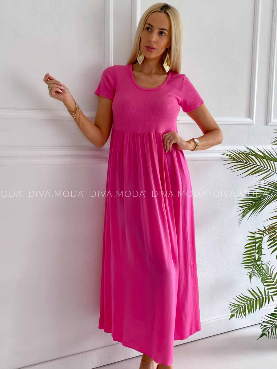 Ľahké maxi šaty s tričkovým vrchom fuchsia K 322