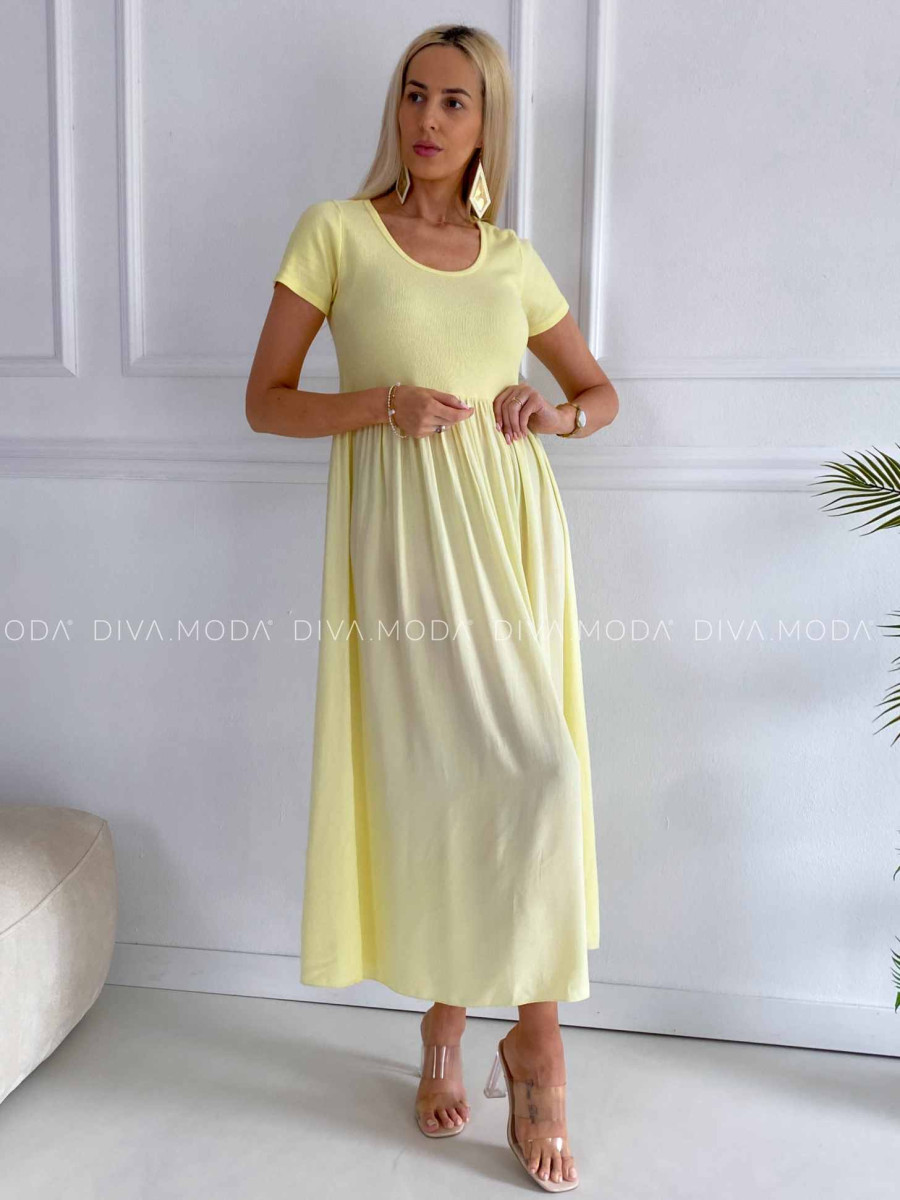 Ľahké maxi šaty s tričkovým vrchom butter yellow K 322