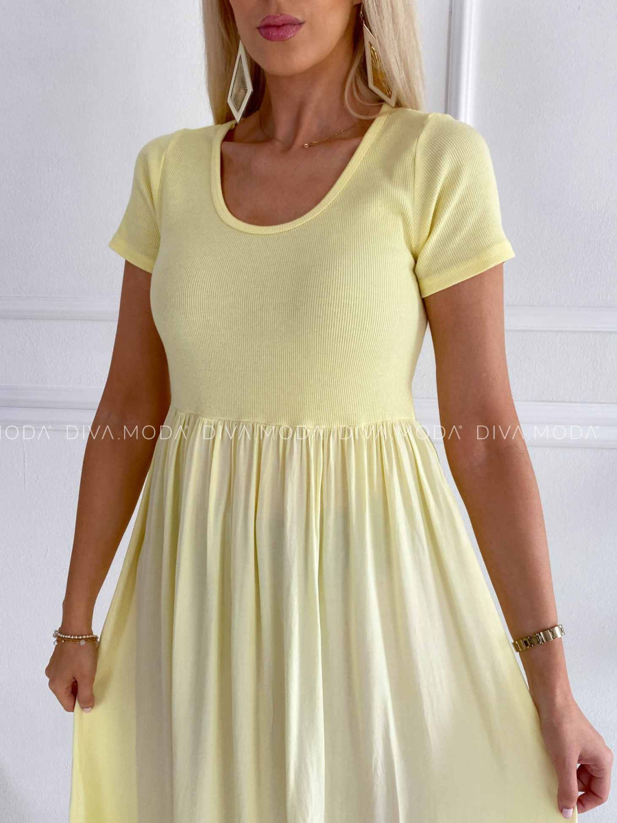 Ľahké maxi šaty s tričkovým vrchom butter yellow K 322