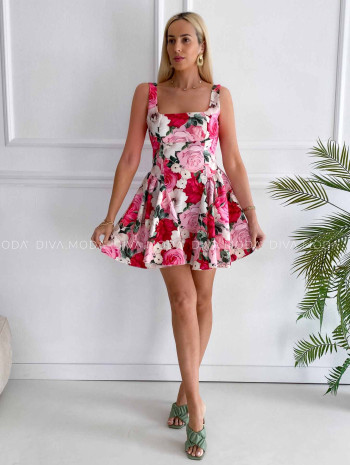 Krátke šaty s mašľou kvetované K 352