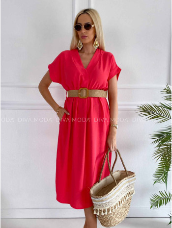 Ležérne midi šaty s opaskom Sanny coral K 343