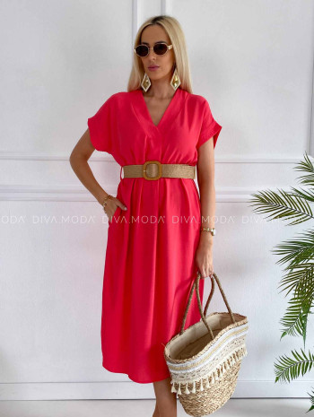 Ležérne midi šaty s opaskom Sanny coral K 343