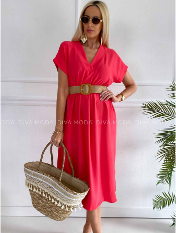 Ležérne midi šaty s opaskom Sanny coral K 343