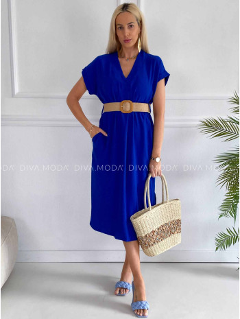 Ležérne midi šaty s opaskom Sanny kráľovská modrá K 343