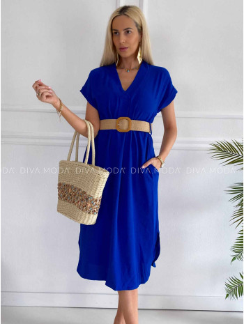 Ležérne midi šaty s opaskom Sanny kráľovská modrá K 343