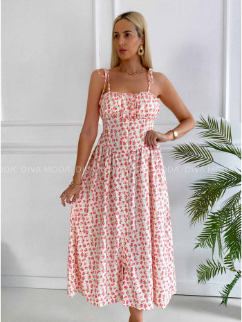 Maxi šaty s ramienkami na viazanie kvetinkové K 351