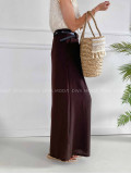 Ľahké nohavice so skladmi a opaskom wide leg dark choco K 303