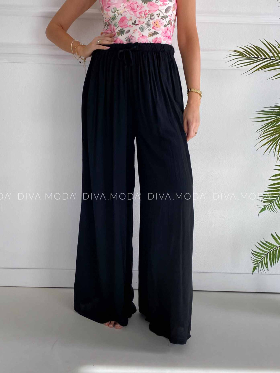 Široké padavé nohavice z viskózy čierne K 342