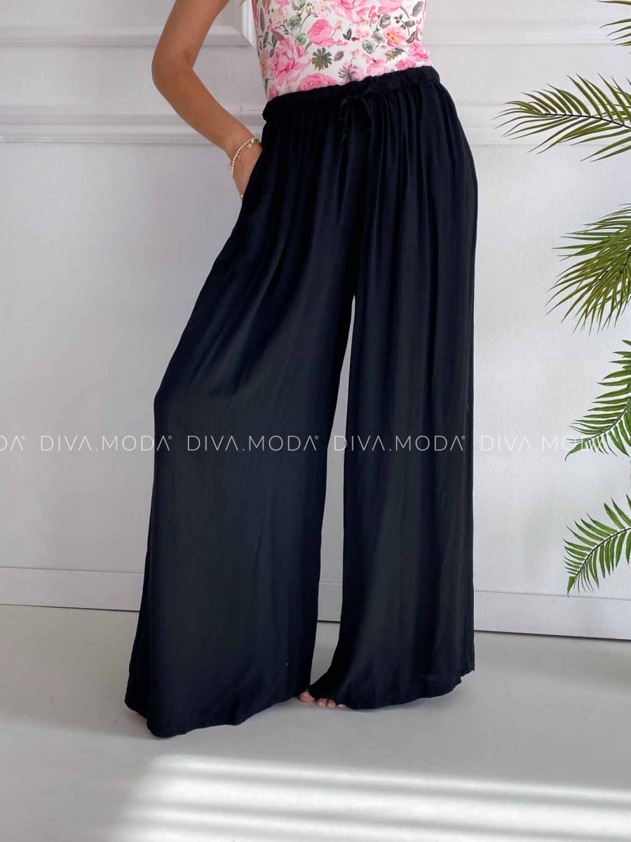 Široké padavé nohavice z viskózy čierne K 342