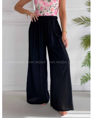 Široké padavé nohavice z viskózy čierne K 342