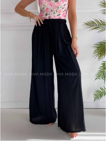 Široké padavé nohavice z viskózy čierne K 342