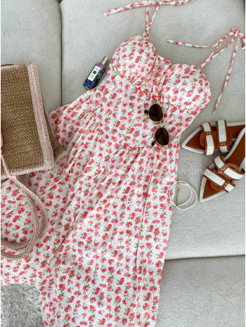 Maxi šaty s ramienkami na viazanie kvetinkové K 351