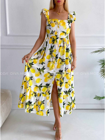 Ľahké citrónové maxi šaty s volánikmi K 363