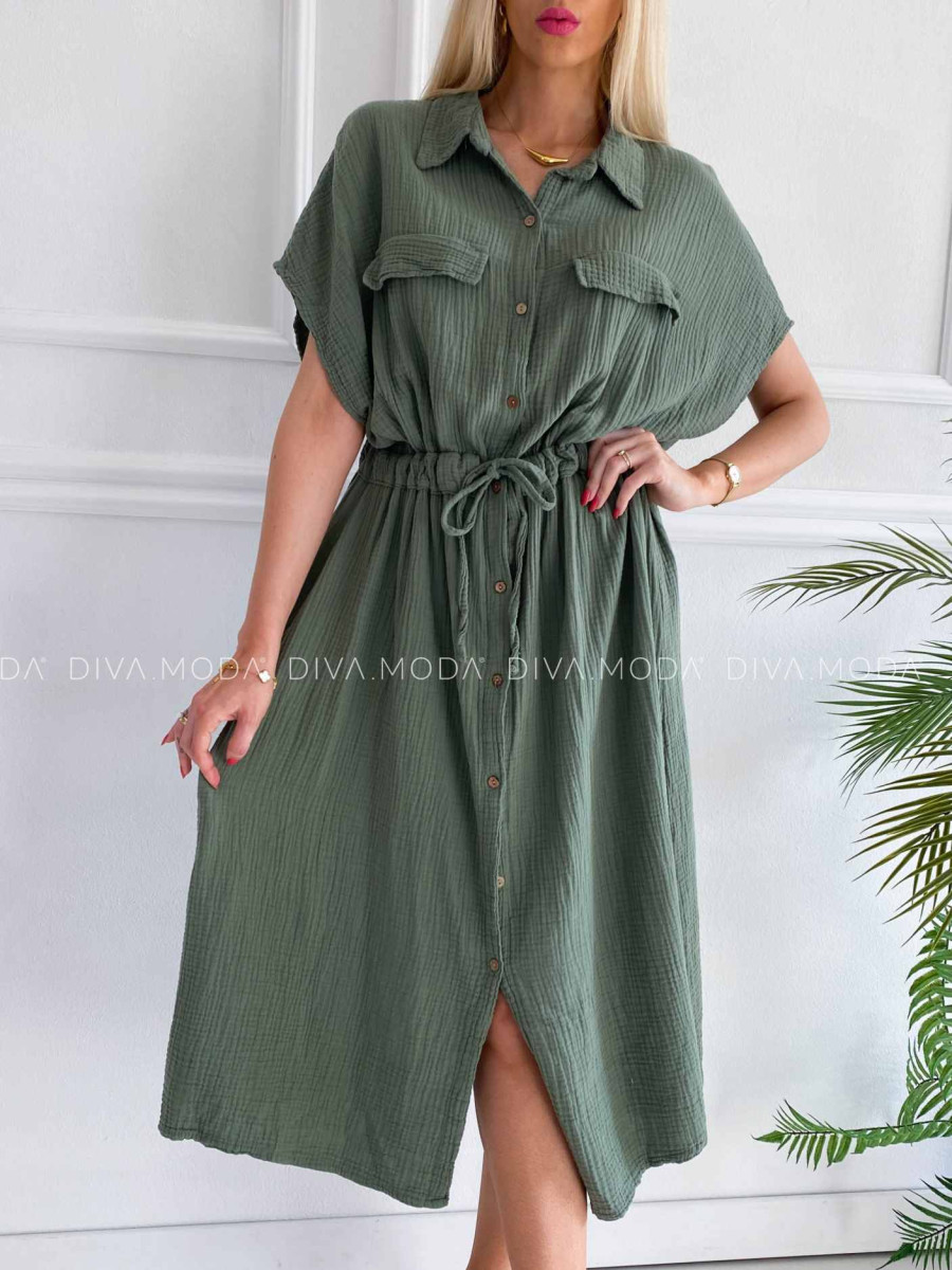 Midi mušelínové košeľové šaty Gabbi khaki K 339