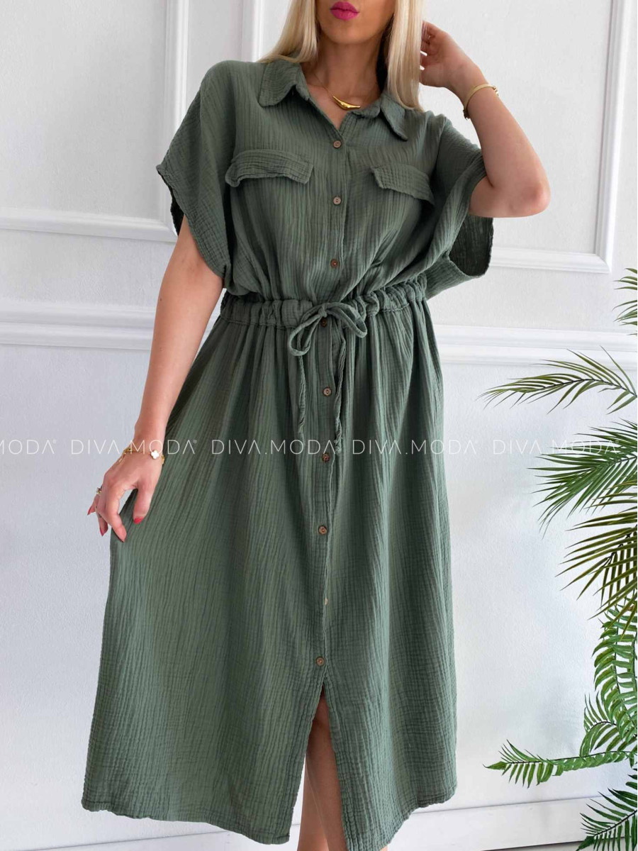 Midi mušelínové košeľové šaty Gabbi khaki K 339