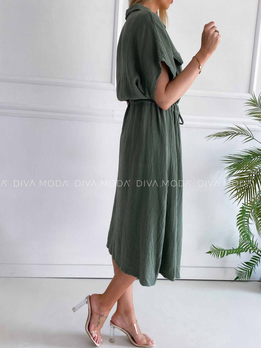 Midi mušelínové košeľové šaty Gabbi khaki K 339