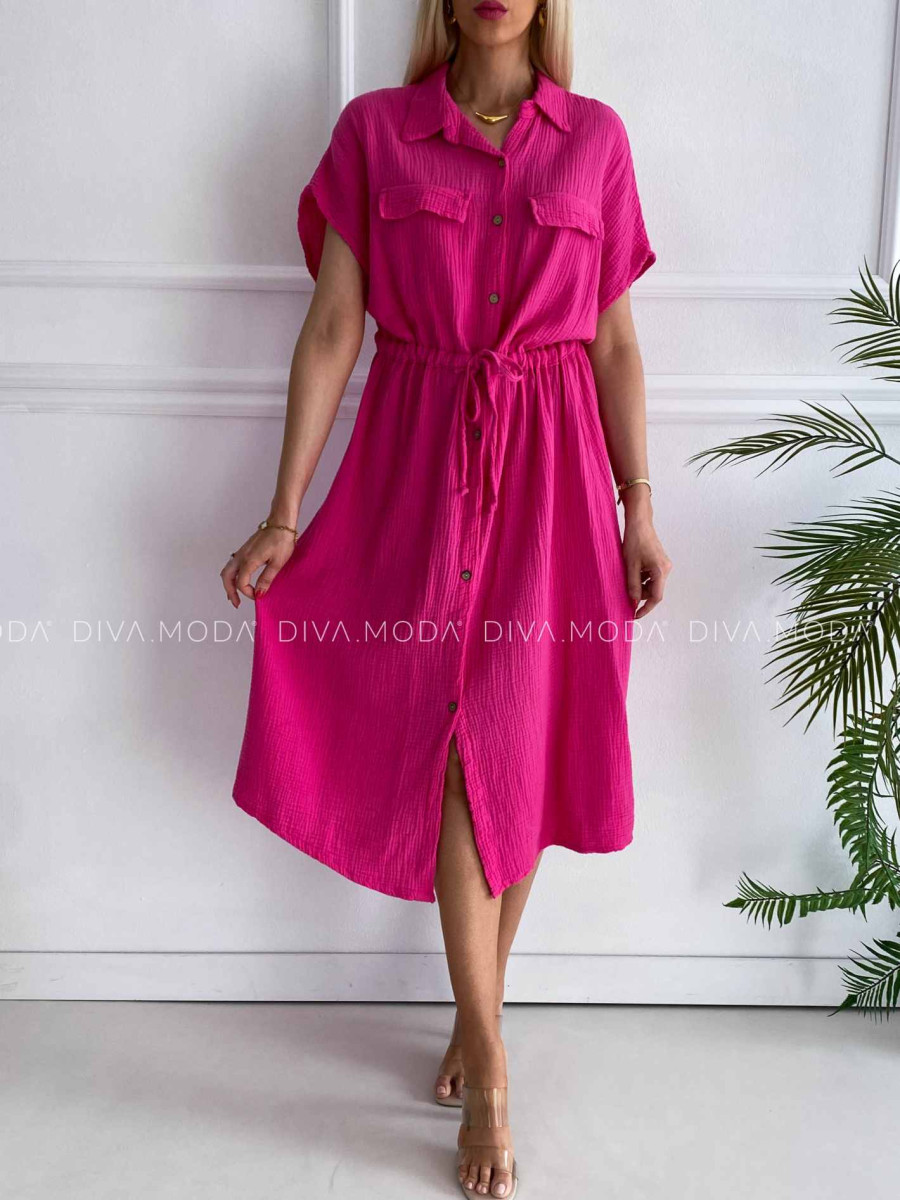 Midi mušelínové košeľové šaty Gabbi fuchsia K 339