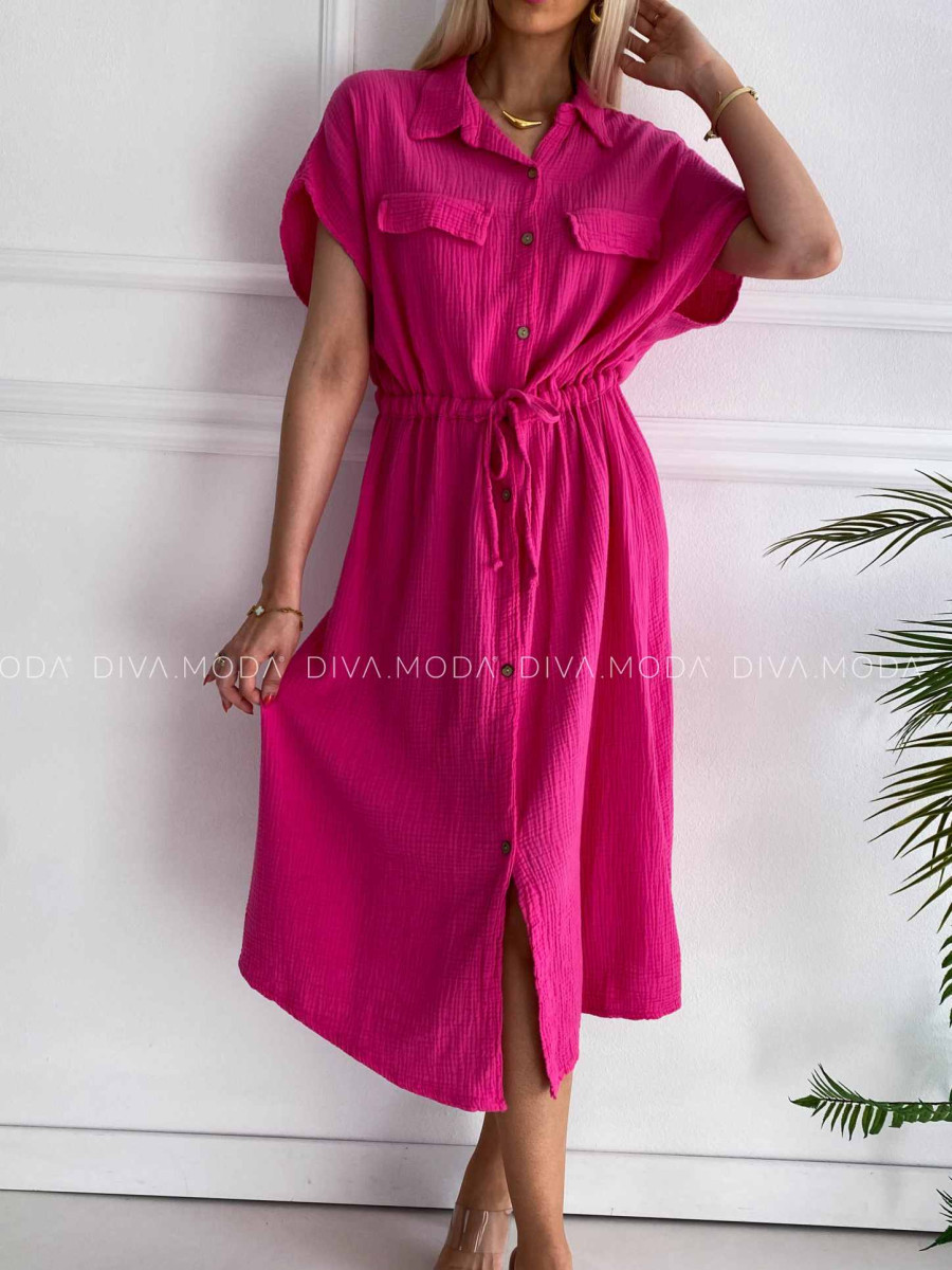 Midi mušelínové košeľové šaty Gabbi fuchsia K 339