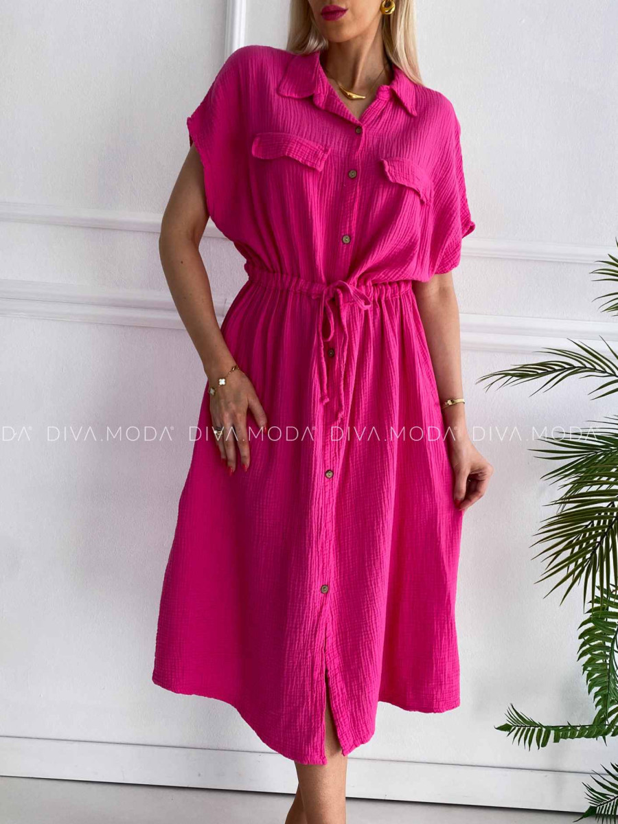 Midi mušelínové košeľové šaty Gabbi fuchsia K 339
