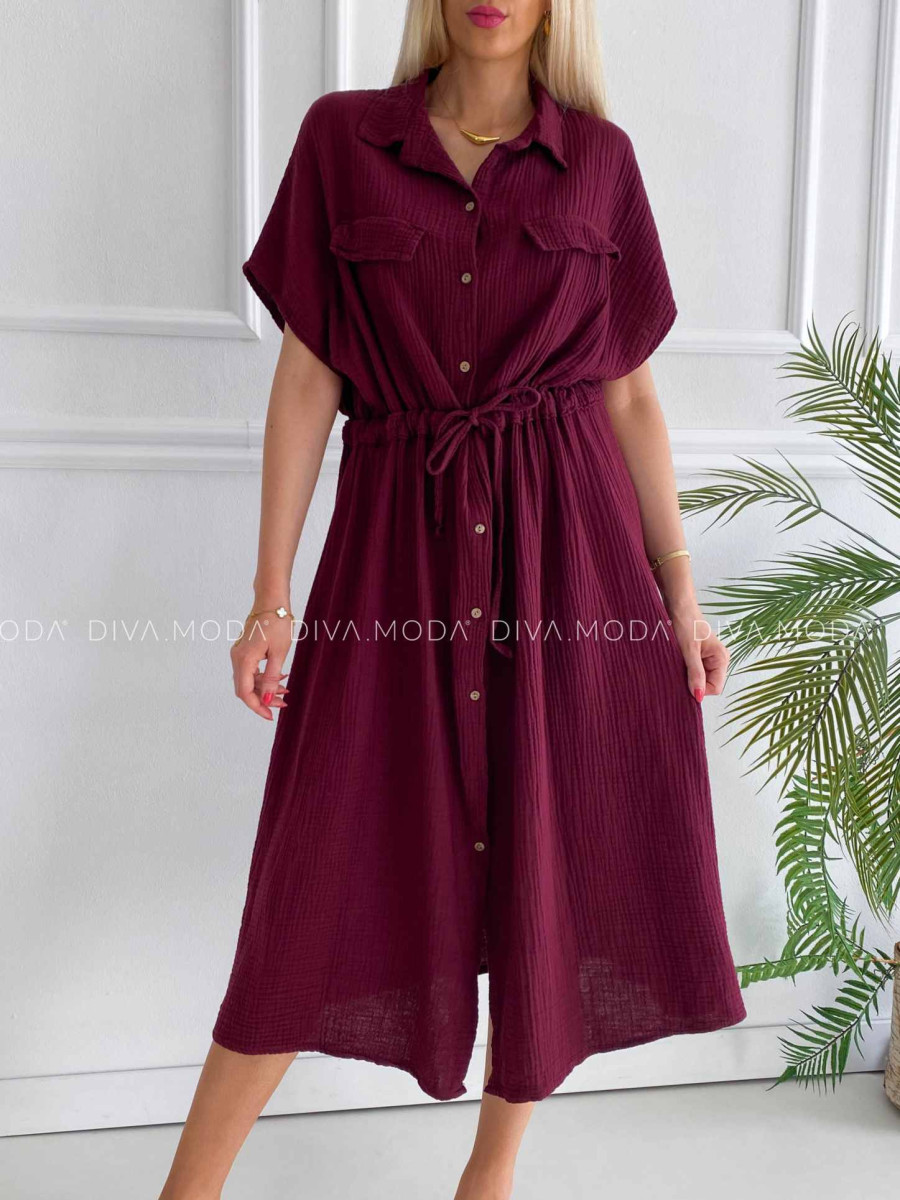 Midi mušelínové košeľové šaty Gabbi burgundy K 339