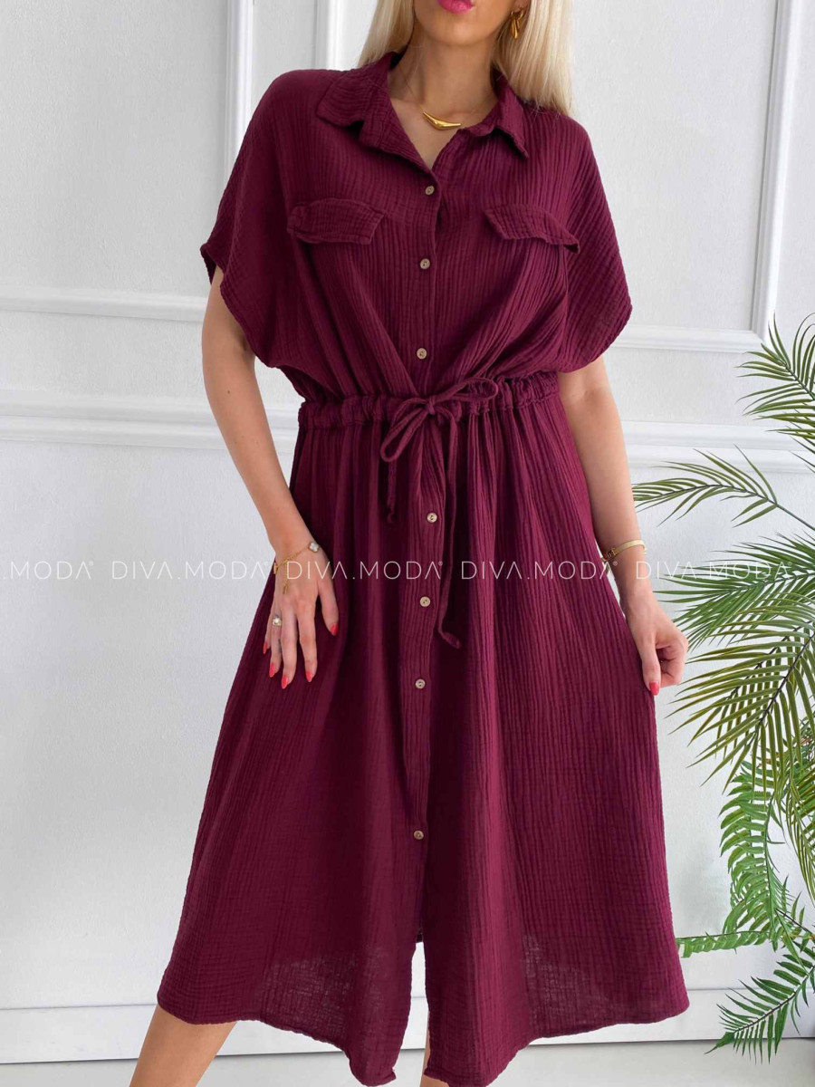 Midi mušelínové košeľové šaty Gabbi burgundy K 339