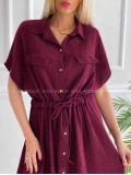 Midi mušelínové košeľové šaty Gabbi burgundy K 339
