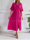Mušelínové midi šaty s V -výstrihom na dekolte Any fuchsia K 333