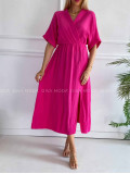 Mušelínové midi šaty s V -výstrihom na dekolte Any fuchsia K 333