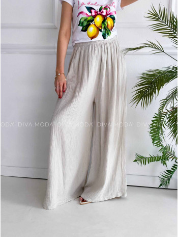 Mušelínové bavlnené nohavice wide leg béžové K 336