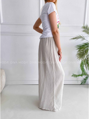 Mušelínové bavlnené nohavice wide leg béžové K 336