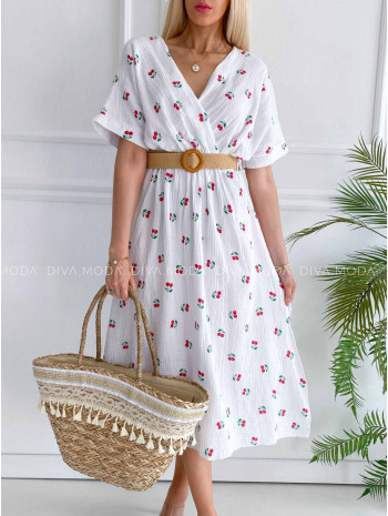 Mušelínové šaty s čerešňami a opaskom biele V 4