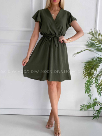 Krátke šaty s volánikmi Iwet khaki zelené K 324