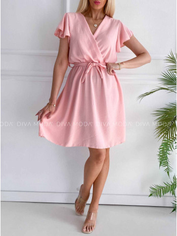 Krátke šaty s volánikmi Iwet ružovo-broskyňové K 324