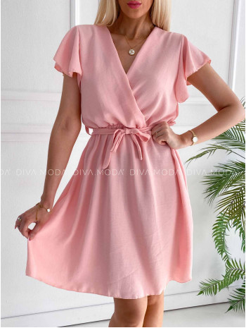 Krátke šaty s volánikmi Iwet ružovo-broskyňové K 324