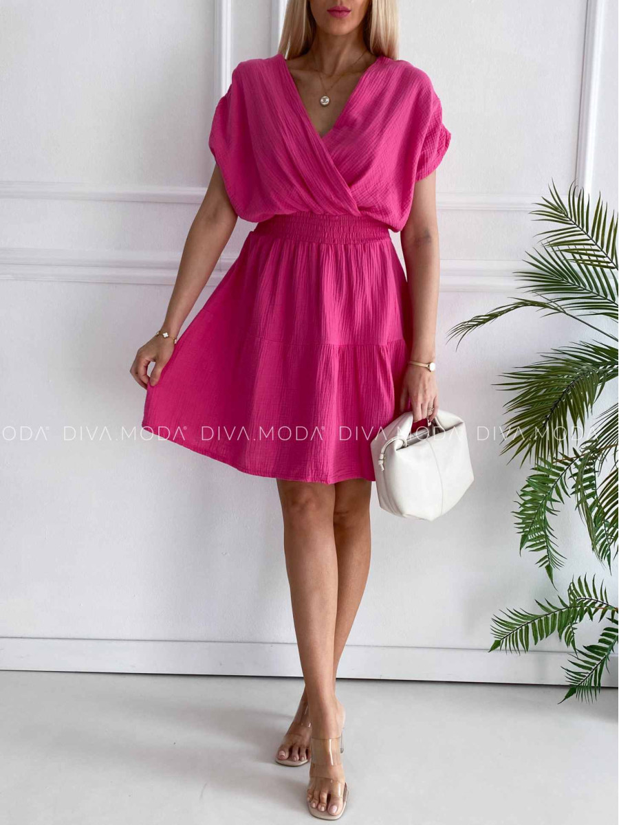 Bavlnené mušelínové šaty krátke Vivien fuchsia K 372