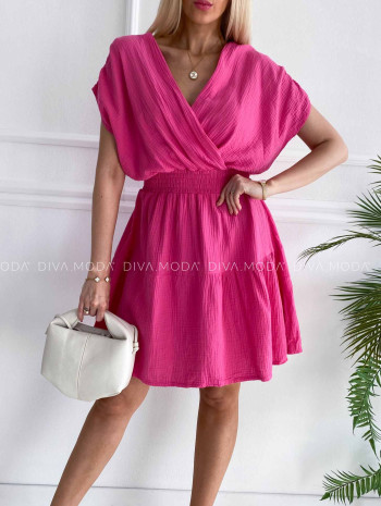 Bavlnené mušelínové šaty krátke Vivien fuchsia K 372