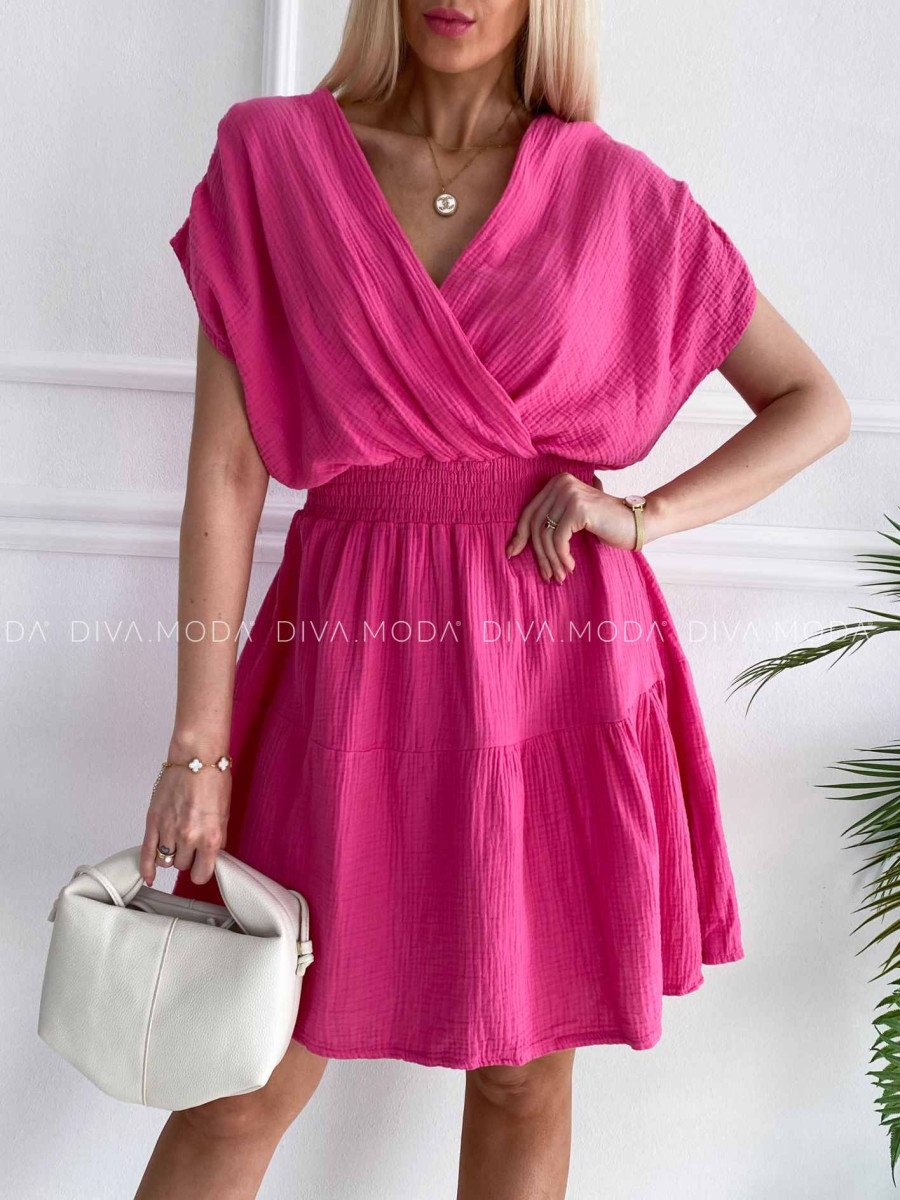 Bavlnené mušelínové šaty krátke Vivien fuchsia K 372
