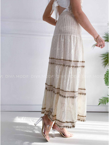 Maxi dietovaná sukňa s krajkou vanilková M 173