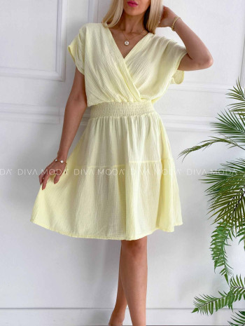 Bavlnené mušelínové šaty krátke Vivien žlté K 372