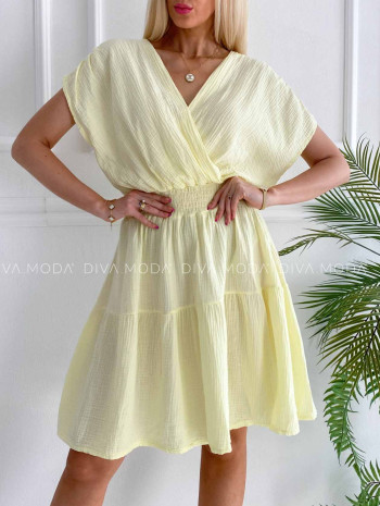 Bavlnené mušelínové šaty krátke Vivien žlté K 372