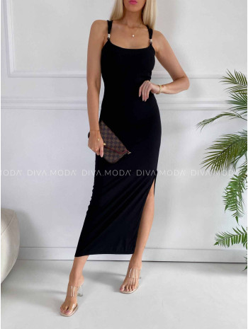 Rebrované priliehavé maxi šaty s gorálkami čierne K 391