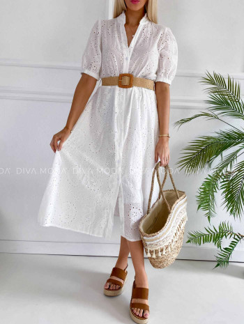 Midi madeira košeľové šaty s opaskom Suzi K 378