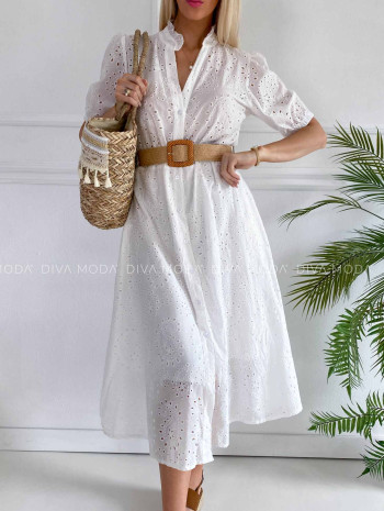 Midi madeira košeľové šaty s opaskom Suzi K 378