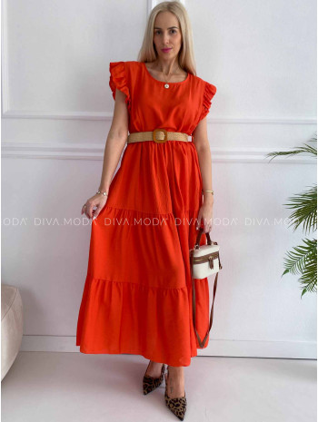 Maxi šaty s prešívaním a opaskom Adel coral P 141