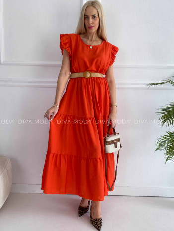 Maxi šaty s prešívaním a opaskom Adel coral P 141