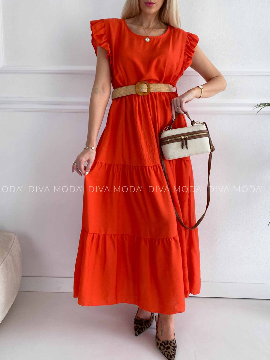 Maxi šaty s prešívaním a opaskom Adel coral P 141