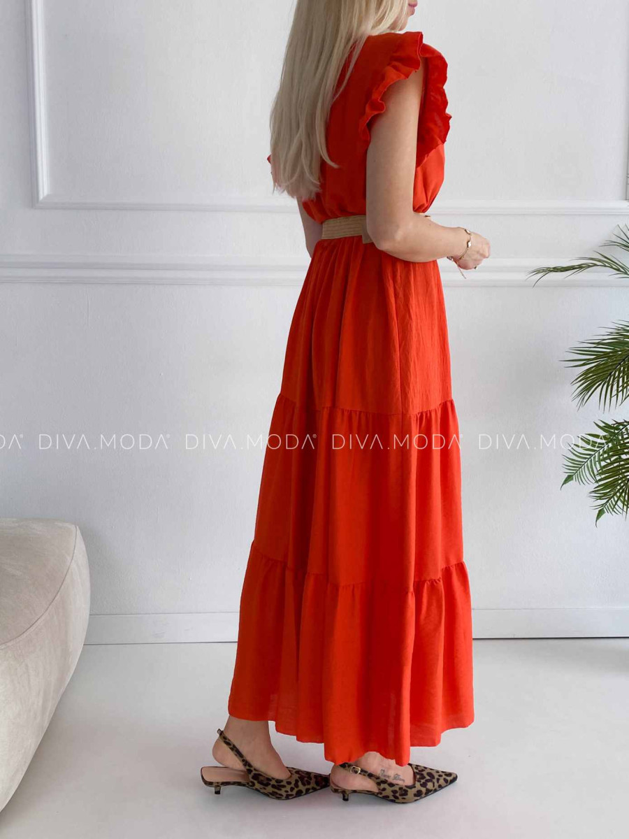 Maxi šaty s prešívaním a opaskom Adel coral P 141